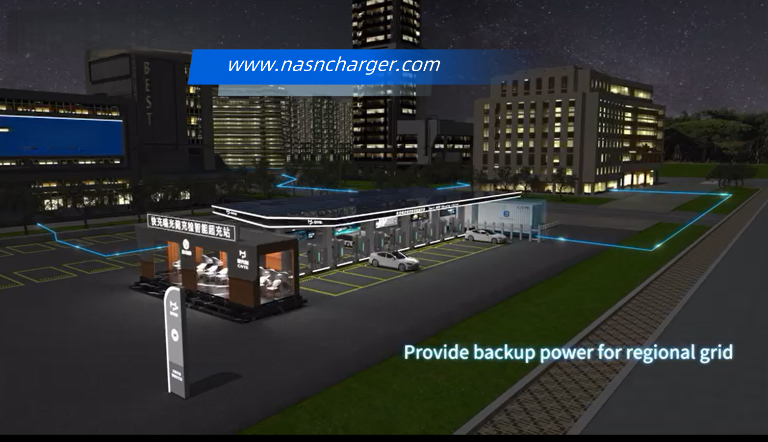 Solar-powered EV Charging Station provide backup power for regional grid
