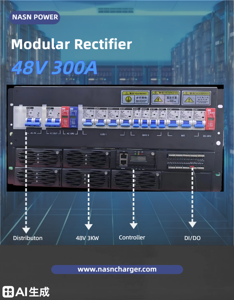 Modular Rectifier System 48V 300A Front Wiring Support SNMP And RS485 for Telecommunications